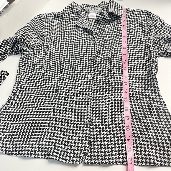 90s Y2K 100% silk top houndstooth Allison Taylor blouse black white size medium - Picture 5 of 11